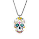 Stainless Steel Skull with Flower Pendant Necklaces(SKUL-PW0001-138G)-1