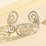 304 Stainless Steel Cuff Bangles for Women, Hollow Spiral, Stainless Steel Color, 1-1/4 inch(3.3cm), Inner Diameter: 2-1/4 inch(5.6cm)(BJEW-D384-02P)