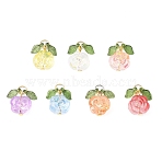 7Pcs 7 Colors Transparent Normal Glass Pendants, Rose, with Acrylic & 304 Stainless Steel Jump Rings, Mixed Color, Golden, 16.5x13.5x8mm, Hole: 4.5mm(PALLOY-JF04620-02)