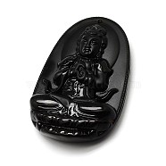 Buddhist Jewelry Natural Obsidian Large Cameo Buddha Pendants, 62x40x12mm, Hole: 1mm(G-A133-03D)