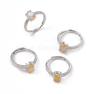 Oval Natural Rutilated Quartz Adjustable Rings, Platinum Tone Brass Finger Rings for Women, 2.5mm, Inner Diameter: 18mm(KK-G273-07P)