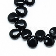 Natural Black Stone Beads Strands, Top Drilled Beads, Teardrop, 12x9~10x5~6mm, Hole: 1mm, about 33pcs/strand, 9.84 inch(X-G-T005-01)