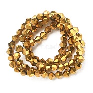 Electroplate Glass Bead Strands, Faceted Bicone, Golden Plated, 4x4.5mm, Hole: 1mm, about 92~96pcs/strand, 13.78~14.37 inch(EGLA-YW0001-48A)