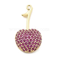 Brass Micro Pave Cubic Zirconia Pendants, Cherry Charms, Rack Plating, Long-Lasting Plated, Lead Free & Cadmium Free, Real 18K Gold Plated, 27.5x14.5x5.5mm, Hole: 1.5mm(KK-L228-08G-02)