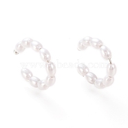 Brass Cuff Earrings, with Shell Pearl, Platinum, 17x19x3.3mm, Inner Diameter: 13mm(EJEW-I249-21P)