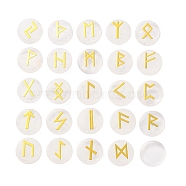 Brass Elder Futhark Alphabet Engraved Symbol Flat Round Natural Quartz Crystal Rune Stones, for Chakras Balancing, Crystal Therapy, Meditation, Divination, 16.5~17.5x6~7mm, 25pcs/set(G-I373-01B)