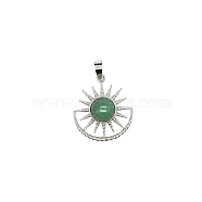 Natural Green Aventurine Alloy Pendants, Sun Charms, Platinum, 29x25x6mm(G-PW0004-69C)