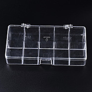 Polystyrene Bead Storage Containers, with 10 Compartments Organizer Boxes and Hinged Lid, for Jewelry Beads Earring Container Tool Fishing Hook Small Accessories, Rectangle, Clear, 17.6x9.6x3.1cm, compartment: 4.2x3.3cm.(CON-Q038-003)