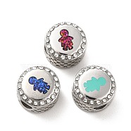 304 Stainless Steel European Beads, with Enamel & Rhinestone, Large Hole Beads, Stainless Steel Color, Flat Round with Human, Mixed Color, 12x8mm, Hole: 4mm(STAS-D180-10P)