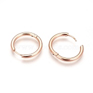 304 Stainless Steel Hoop Earrings, Manual Polishing Huggie Earrings, Rose Gold, 12 Gauge, 12x2mm, Pin: 0.8mm(±0.1mm), Inner Diameter: 8mm(EJEW-P177-RG-06)