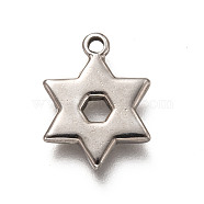 201 Stainless Steel Pendants, Star of David, Stainless Steel Color, 15.5x12.5x2mm, Hole: 1.6mm(STAS-H125-19P)