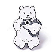 Naughty Bear with Camera Enamel Pin, Animal Alloy Enamel Brooch for Backpack Clothes, Electrophoresis Black, Black, 28x18x10mm(JEWB-A002-01D)