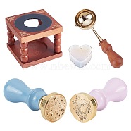 CRASPIRE DIY Stamp Making Kits, Including Wax Seal Stamp Set, Pear Wood Handle and Brass Wax Seal Stamp Heads, Mixed Patterns, 2.5x1.4cm, 2pcs/bag(DIY-CP0003-89A)
