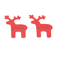 Christmas Theme Spray Painted Wood Big Pendants, Reindeer/Stag Charm with Hollow Snowflake, Red, 73x70x2mm, Hole: 3mm(WOOD-N005-83B)