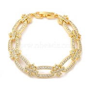 Cubic Zirconia Oval & Cross Link Chain Bracelet, Brass Bracelet, Lead Free & Cadmium Free, Real 18K Gold Plated, 7-1/8 inch(18cm)(BJEW-M296-02G)