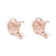 304 Stainless Steel Stud Earring Findings, with 316 Surgical Stainless Steel Pins and Vertical Loops, Earring Settings For Pointed Back Rhinestone, Flower, Real Rose Gold Plated, 10x7.5mm, Hole: 2mm, Pin: 0.7mm, Tray: 4mm(STAS-P308-04RG)