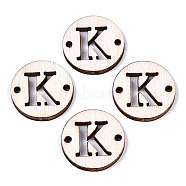 Unfinished Natural Poplar Wood Links Connectors, Laser Cut, Flat Round with Word, Letter.K, 19.5x2.5mm, Hole: 2mm(WOOD-S045-140A-01K)