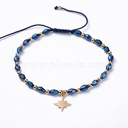 Electroplate Glass Braided Beads Bracelets, with Nylon Thread and Brass Pendants, Star, Royal Blue, 2-1/8 inch~3-1/8 inch(5.5~8cm)(BJEW-JB04307-06)