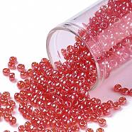 TOHO Round Seed Beads, Japanese Seed Beads, (109) Transparent Tropical Sunset-Lined Crystal Clear, 8/0, 3mm, Hole: 1mm, about 1110pcs/50g(SEED-XTR08-0109)