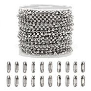 304 Stainless Steel Ball Chains, Stainless Steel Color, 2.4mm, 10m/roll(CHS-CJ0001-26)