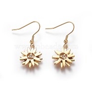 304 Stainless Steel Dangle Earrings, with Cubic Zirconia, Flower, Golden, 40mm, Pin: 0.8mm(EJEW-O089-10G)
