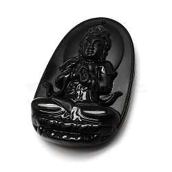Buddhist Jewelry Natural Obsidian Large Cameo Buddha Pendants, 62x40x12mm, Hole: 1mm(G-A133-03D)