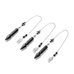 Natural Obsidian Pointed Dowsing Pendulums, with Eco-Friendly Brass Findings, Platinum, Cadmium Free & Lead Free, Bullet, 31.35cm(G-I322-01P-04)