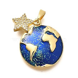 Rack Plating Brass Micro Pave Cubic Zirconia Pendants, Star Charms, Long-Lasting Plated, Lead Free & Cadmium Free, Real 18K Gold Plated, 12x10x2.5mm, Hole: 4.5x3mm(KK-M309-19G)