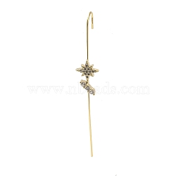 Brass Crystal Rhinestone Ear Wrap Crawler Hook Earrings for Women, Real 18K Gold Plated, Star, 73.5x11mm(EJEW-C097-04G-03)