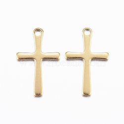Ion Plating(IP) 304 Stainless Steel Charms, Cross Pendants, Golden, 15.5x9.5x0.8mm, Hole: 1mm(X-STAS-H423-10G)