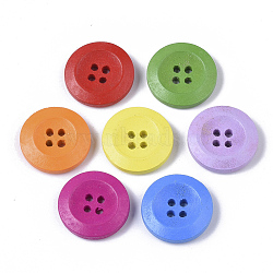 4-Hole Spray Painted Wooden Buttons, Flat Round, Mixed Color, 20x4.5mm, Hole: 2mm(X-BUTT-T006-014)