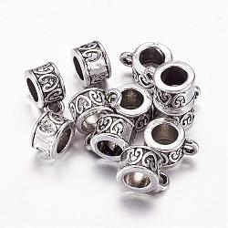 Antique Silver Tone Tibetan Style Column Hangers, Bail Beads, Lead Free, Cadmium Free and Nickel Free, 8.5mm in diameter, 6mm thick, 5mm inner diameter, hole: 2mm(X-LF11532Y-NF)