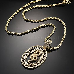 Brass Cubic Zirconia Pendant Necklaces for Women, Real 18K Gold Plated, Snake, 16.22 inch(41.2cm)(NJEW-U034-02B-G)