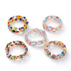 Round Mixed Style Glass Seed Beaded Finger Rings, with Golden Plated Brass Beads, Mixed Color, US Size 14 1/4(23.2mm)(RJEW-JR00318)