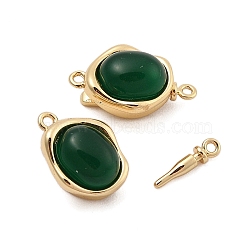 Brass Box Clasps, with Natural Agate, Oval, 11.5x19x9mm, Hole: 1.2mm(KK-C075-13G-02)