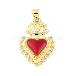 Rack Plating Brass Enamel Pendants, Cadmium Free & Lead Free, Long-Lasting Plated, Real 18K Gold Plated, Sacred Heart Charm, Red, 26.5x17x3.5mm, Hole: 3.5x3mm(KK-P269-08G-01)