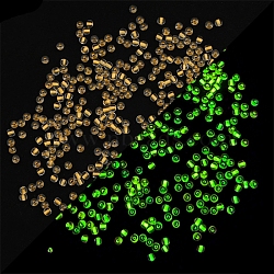 11/0 Luminous Glass Seed Beads, Inside Colours, Glow in the Dark Round Beads, Gold, 2mm, Hole: 1mm, about 660Pcs/bag(LUMI-PW0001-186A-03)