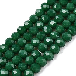 Opaque Solid Color Imitation Jade Glass Beads Strands, Faceted, Rondelle, Green, 4x3mm, Hole: 0.4mm, about 113~115pcs/strand, 41~41.5cm(EGLA-A044-P4mm-D09)