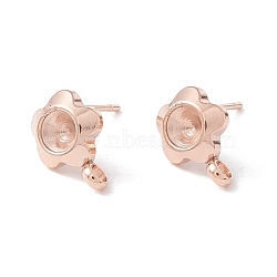 304 Stainless Steel Stud Earring Findings, with 316 Surgical Stainless Steel Pins and Vertical Loops, Earring Settings For Pointed Back Rhinestone, Flower, Real Rose Gold Plated, 10x7.5mm, Hole: 2mm, Pin: 0.7mm, Tray: 4mm(STAS-P308-04RG)