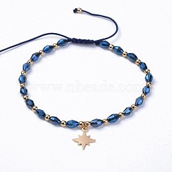 Electroplate Glass Braided Beads Bracelets, with Nylon Thread and Brass Pendants, Star, Royal Blue, 2-1/8 inch~3-1/8 inch(5.5~8cm)(BJEW-JB04307-06)