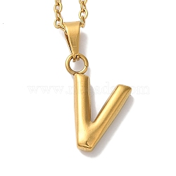 PVD Vacuum Plating 201 Stainless Steel Necklaces, Letter, Letter V, 17.80 inch(45.2cm), Pendant: 23x11.8x3mm(NJEW-H033-01G-V)