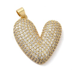 Brass Micro Pave Clear Cubic Zirconia Pendants, Heart, Golden, 31x28x7mm, Hole: 4x5mm(KK-B094-04G)