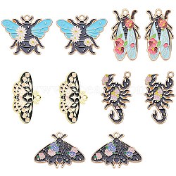 20Pcs 5 Style Insect Series Alloy Enamel Pendants, Light Gold, Bees/Beetle/Butterfly/Scorpion/Cicada, Mixed Color, 22~31x17~30x1.5mm, Hole: 1.8mm, 4pcs/style(ENAM-SC0004-71)