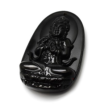 Buddhist Jewelry Natural Obsidian Large Cameo Buddha Pendants, 62x40x12mm, Hole: 1mm