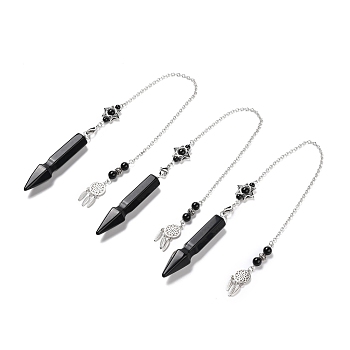 Natural Obsidian Pointed Dowsing Pendulums, with Eco-Friendly Brass Findings, Platinum, Cadmium Free & Lead Free, Bullet, 31.35cm