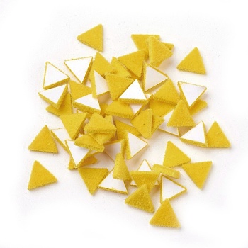 Flocky Acrylic Cabochons, Triangle, Gold, 8.5x9.5x1.5mm