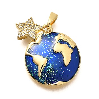 Rack Plating Brass Micro Pave Cubic Zirconia Pendants, Star Charms, Long-Lasting Plated, Lead Free & Cadmium Free, Real 18K Gold Plated, 12x10x2.5mm, Hole: 4.5x3mm