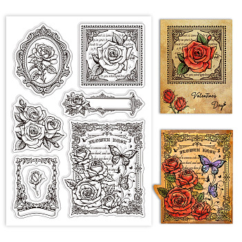 Custom PVC Plastic Clear Stamps, for DIY Scrapbooking, Photo Album Decorative, Cards Making, June Rose, 160x110x3mm