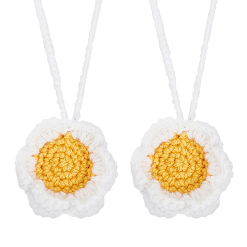 Sunflower Wool Braided Pendant Decorations, for Car Interiors Hanging Ornaments, White, 280~290x4mm