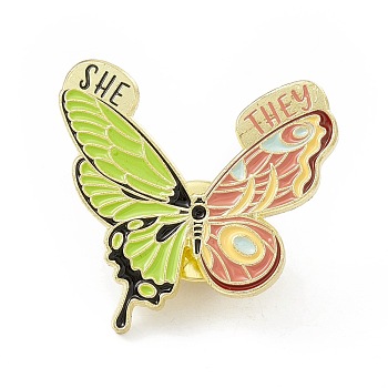 Butterfly Enamel Pin, Gold Plated Alloy Lapel Pin Brooch for Backpack Clothes, Dark Salmon, 30x30.5x1.5mm